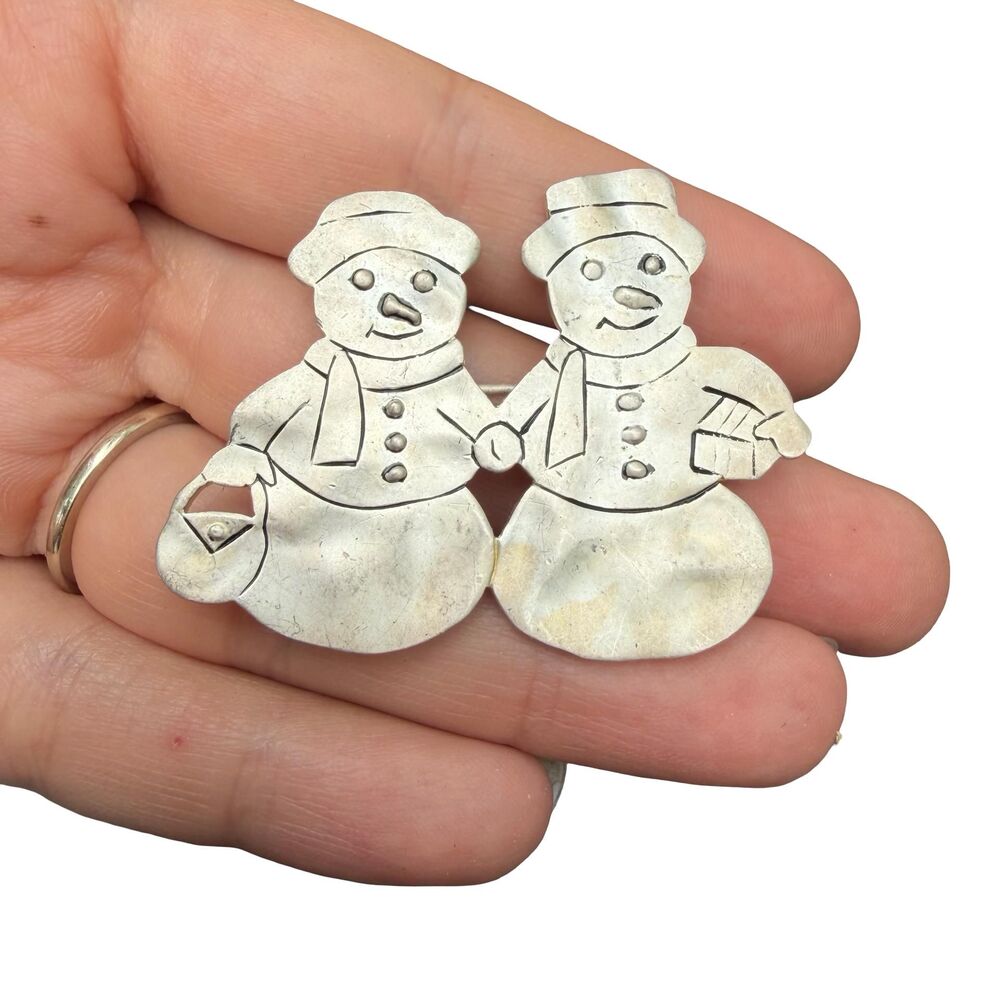 Vintage Jewelry Snowman Couple Brooch Christmas Pin